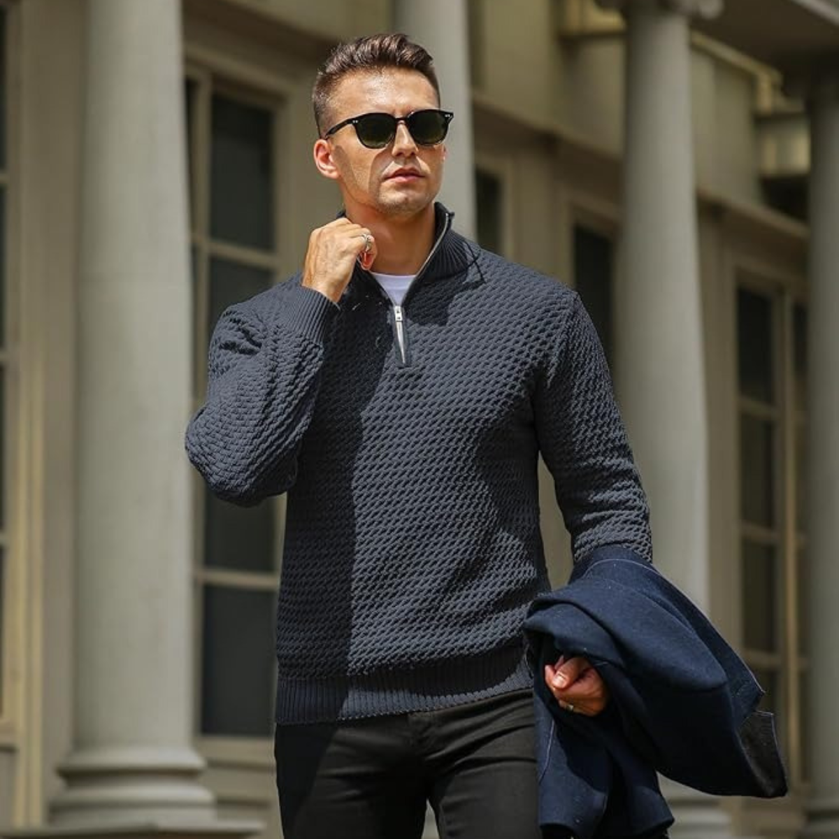 Men’s Luxury Quarter Zip Knit Sweater – Refined Modern Layer