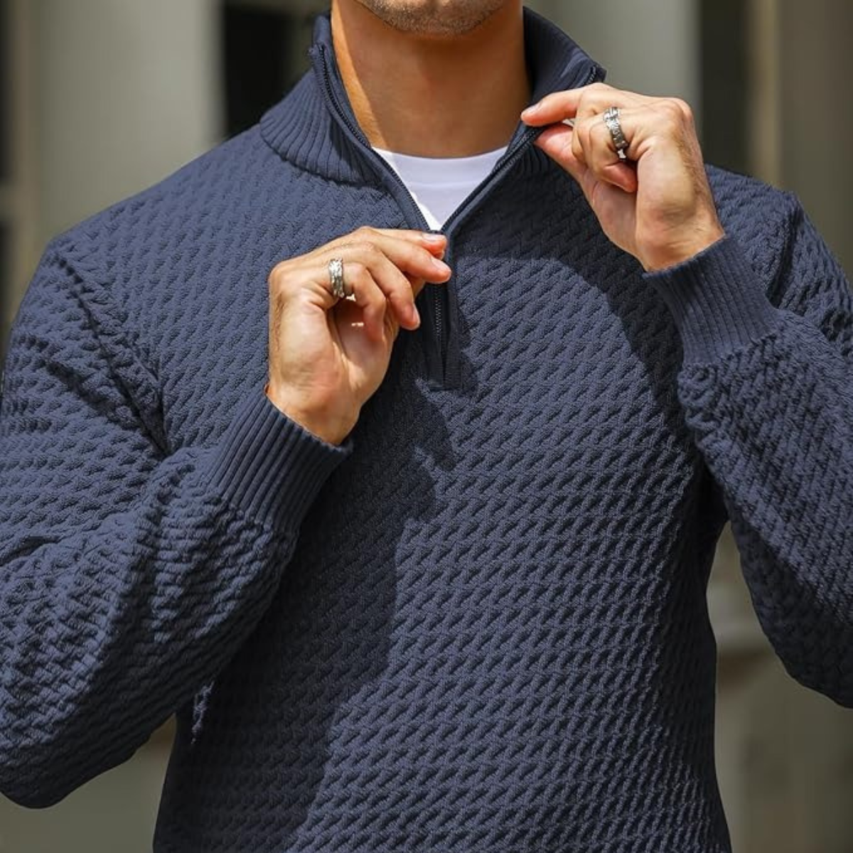Men’s Luxury Quarter Zip Knit Sweater – Refined Modern Layer