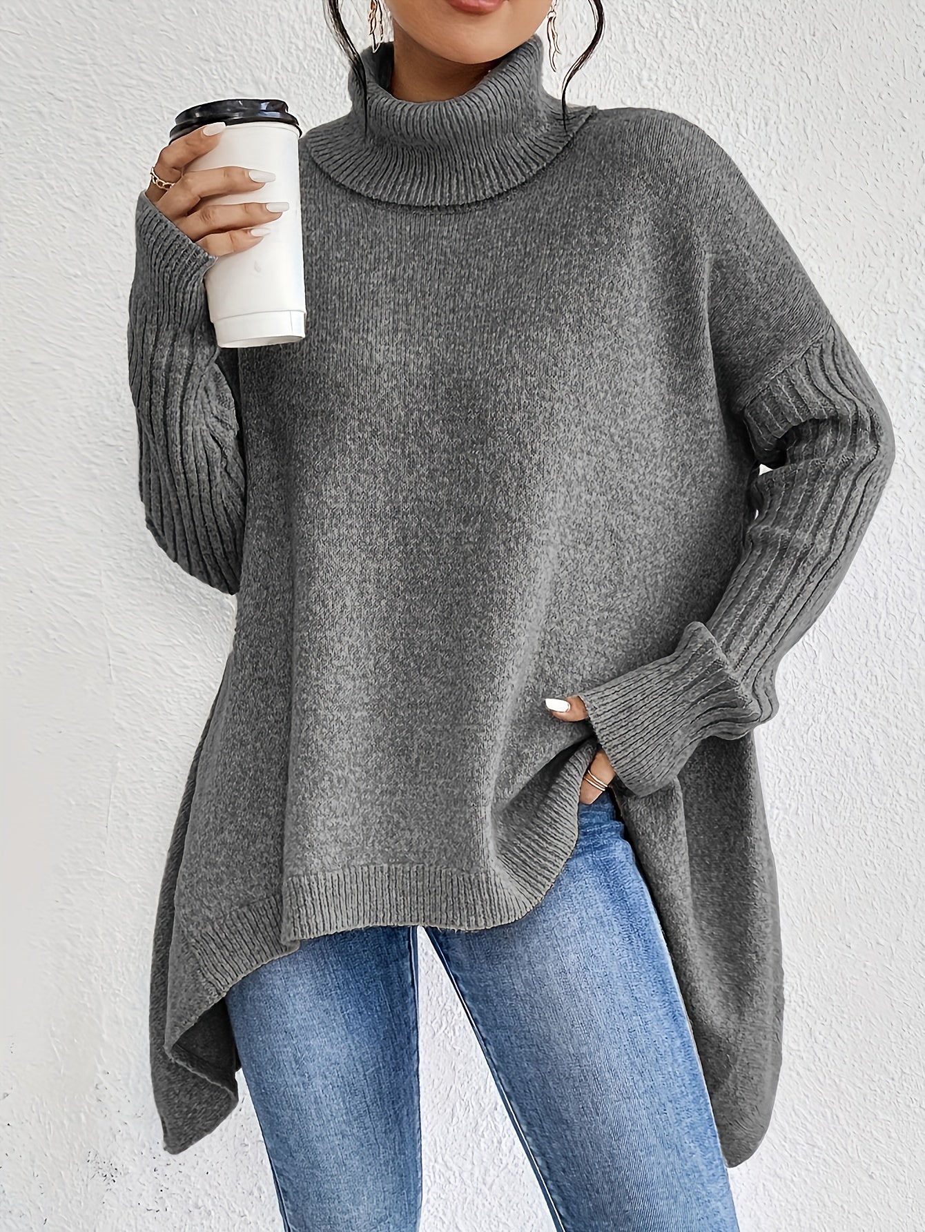 Women’s Roll Neck Sweater – Oversized Fit with Modern High Collar