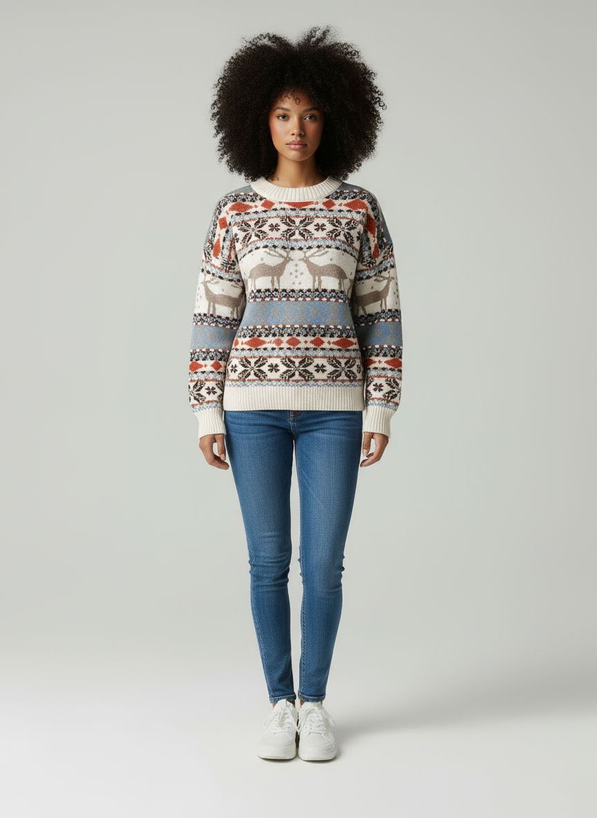 Women’s Reindeer Knit Sweater | Festive Winter Style