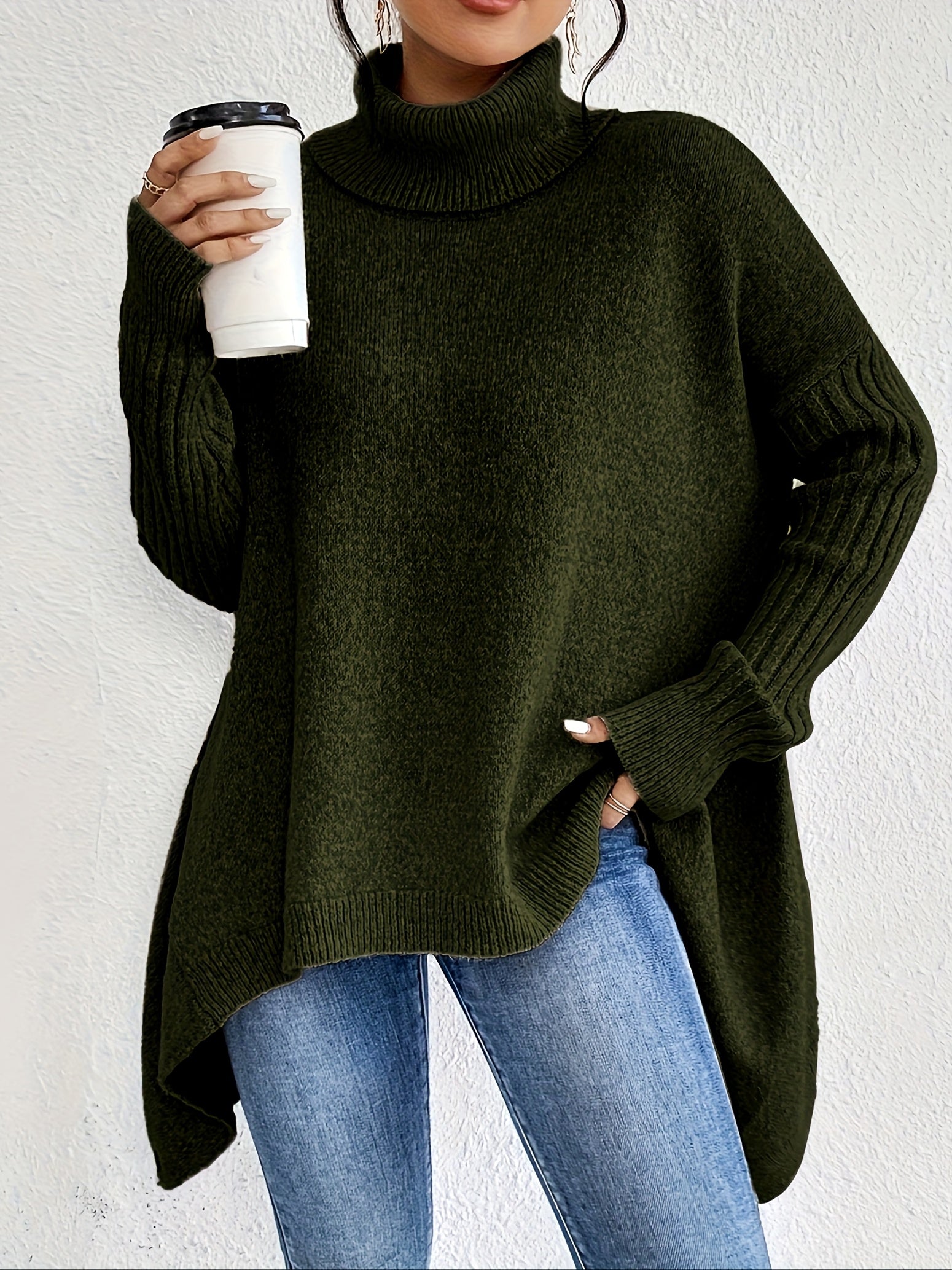 Women’s Roll Neck Sweater – Oversized Fit with Modern High Collar