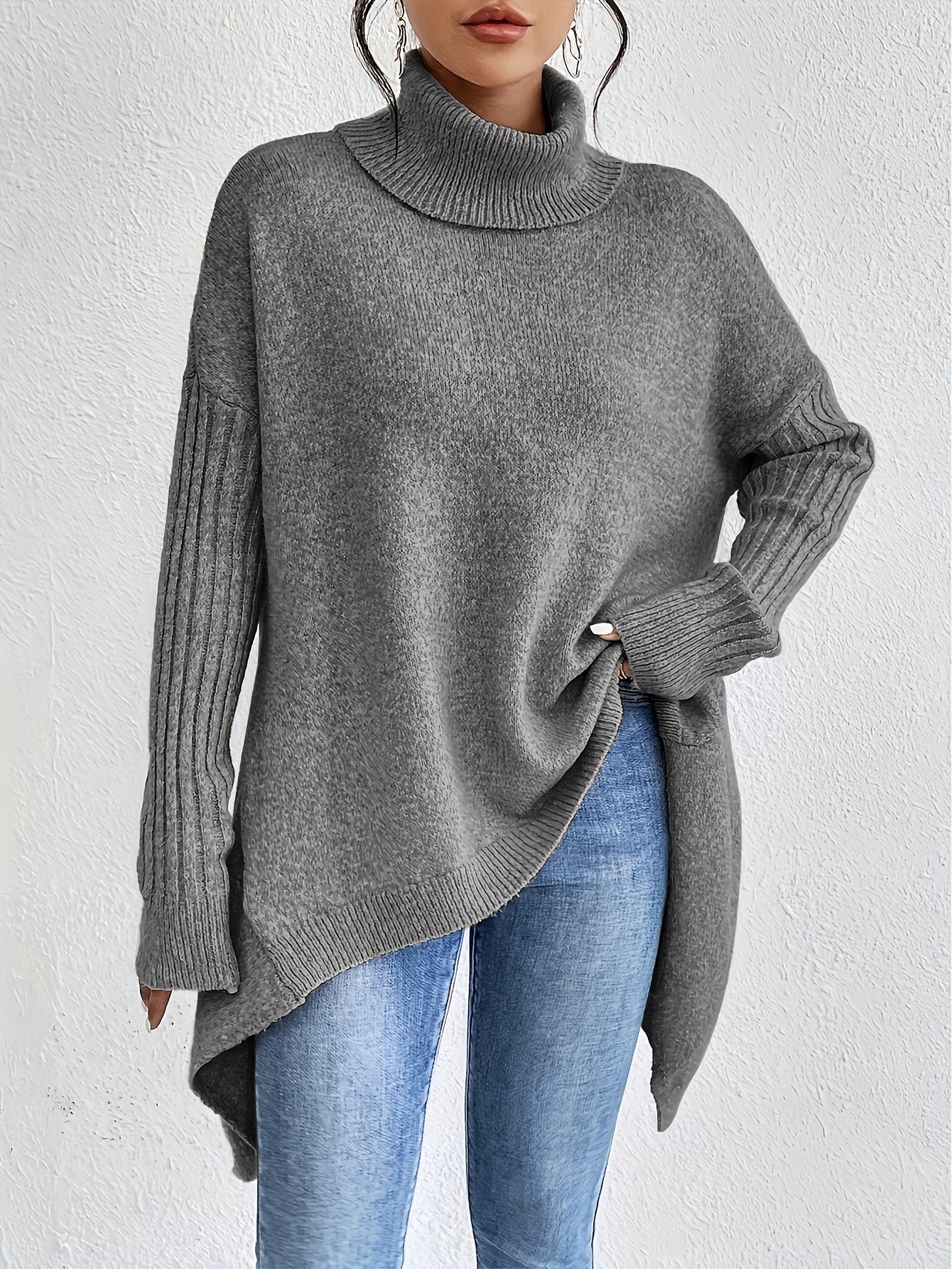 Women’s Roll Neck Sweater – Oversized Fit with Modern High Collar