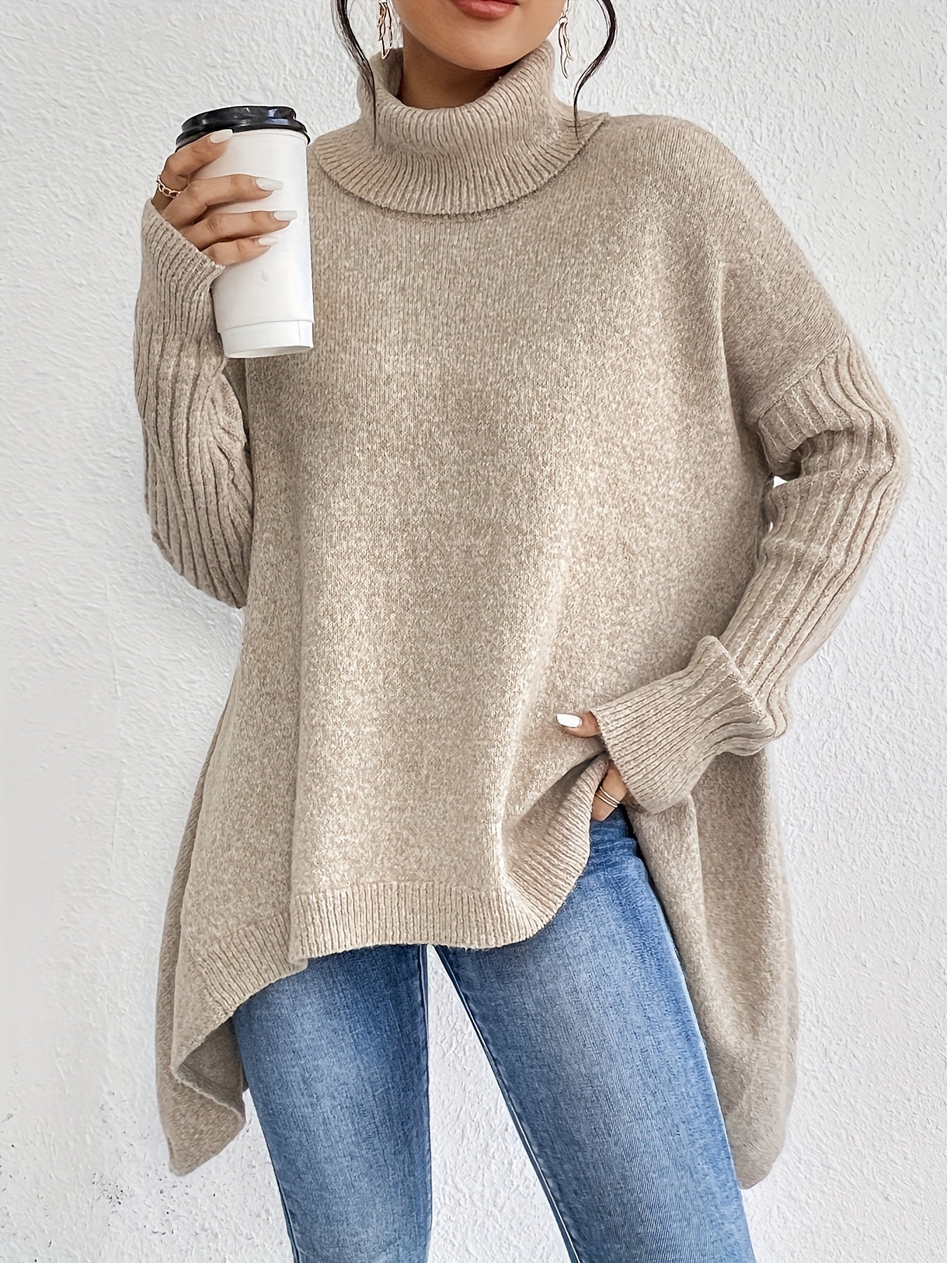 Women’s Roll Neck Sweater – Oversized Fit with Modern High Collar