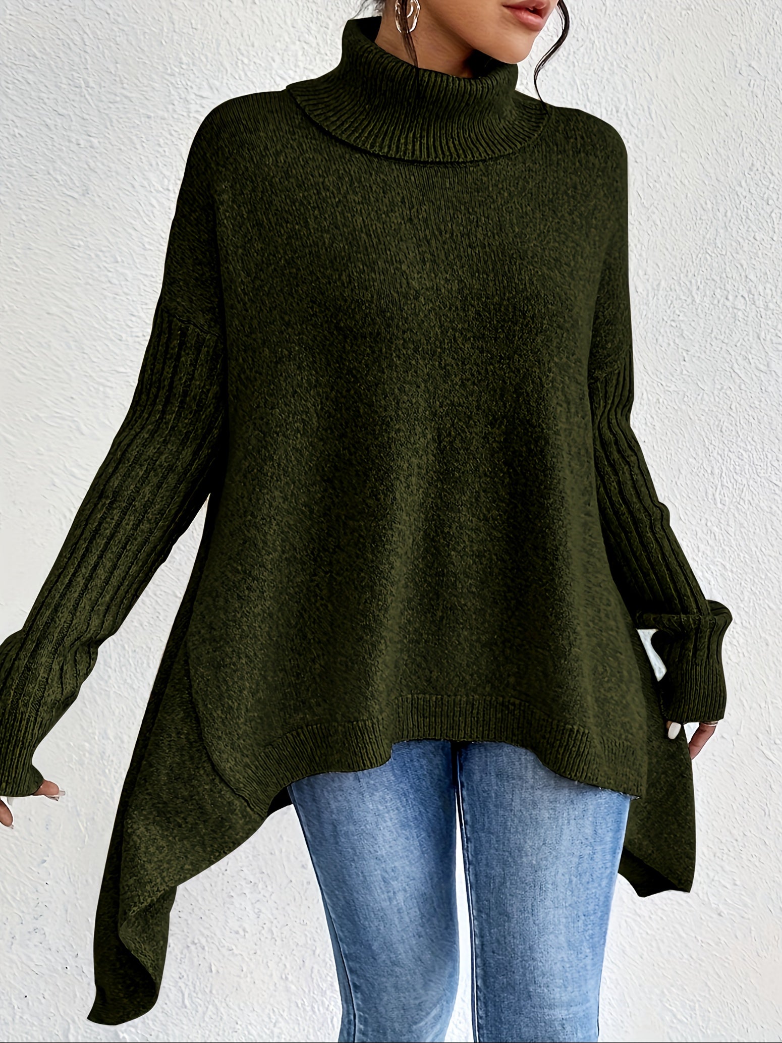 Women’s Roll Neck Sweater – Oversized Fit with Modern High Collar