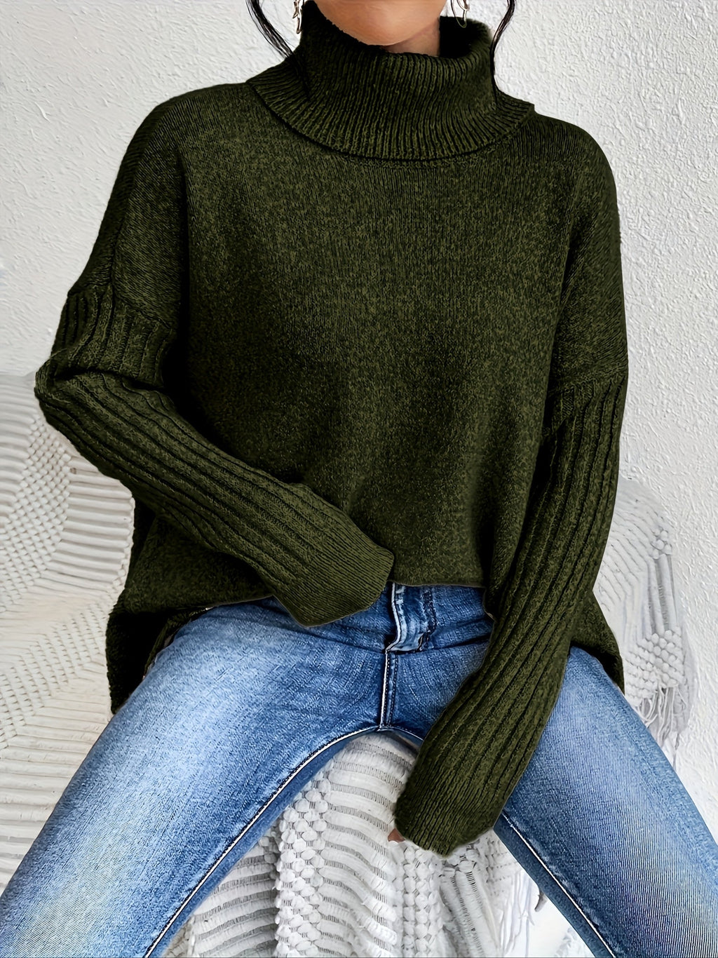 Women’s Roll Neck Sweater – Oversized Fit with Modern High Collar