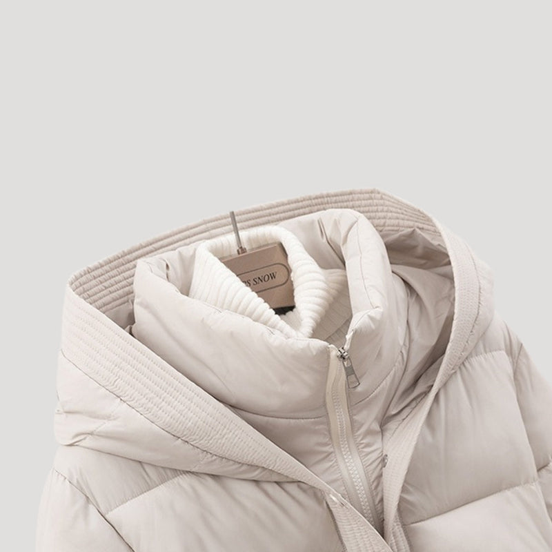 Women’s Short Puffer Jacket | Belted Design with Hood