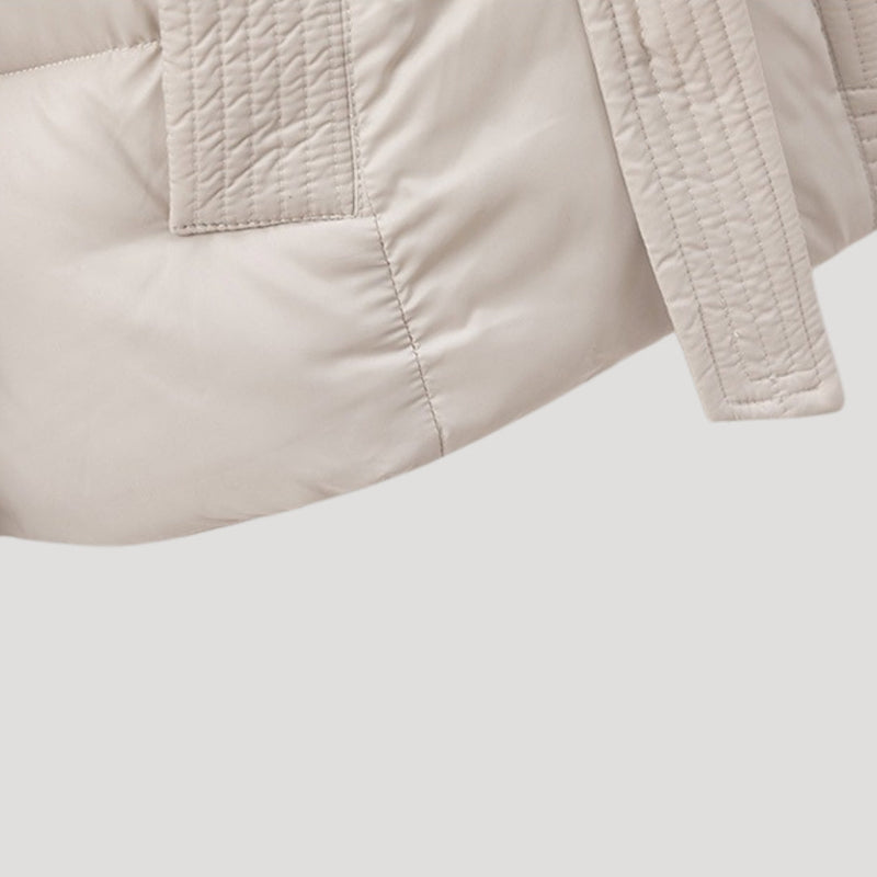 Women’s Short Puffer Jacket | Belted Design with Hood
