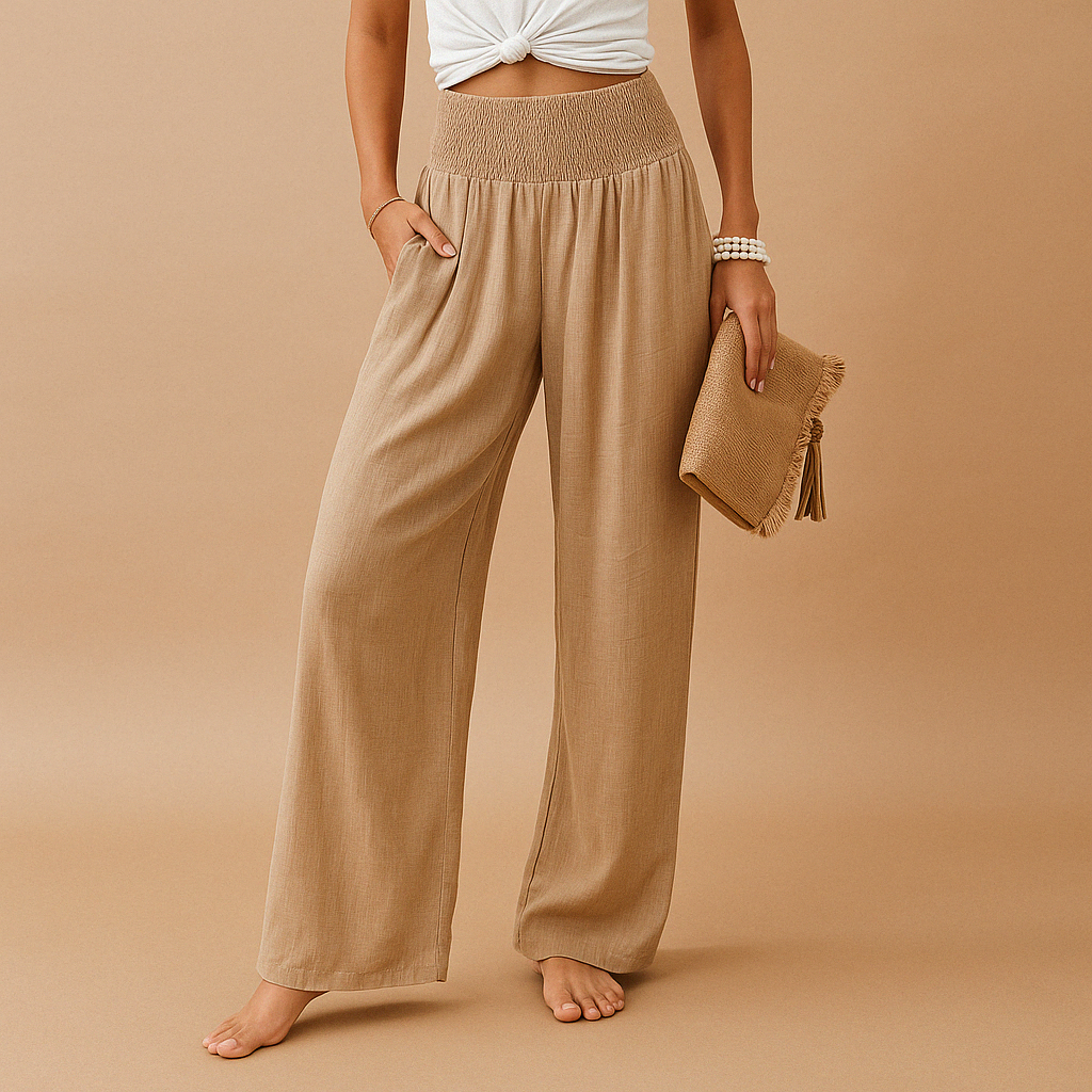 Women’s Linen Pants with Elastic Waist and Straight Legs