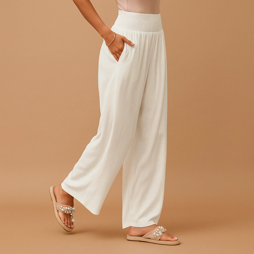 Women’s Linen Pants with Elastic Waist and Straight Legs
