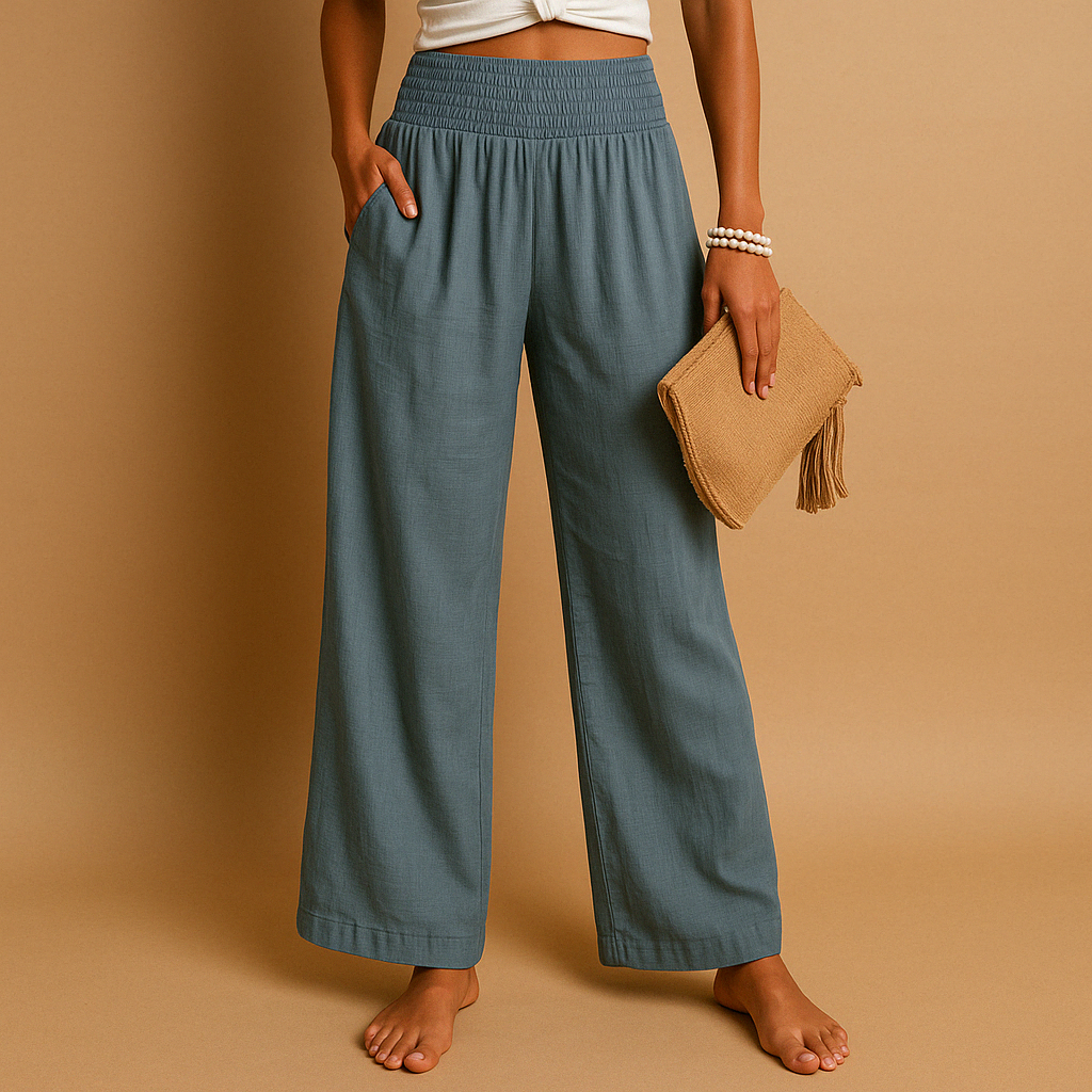 Women’s Linen Pants with Elastic Waist and Straight Legs