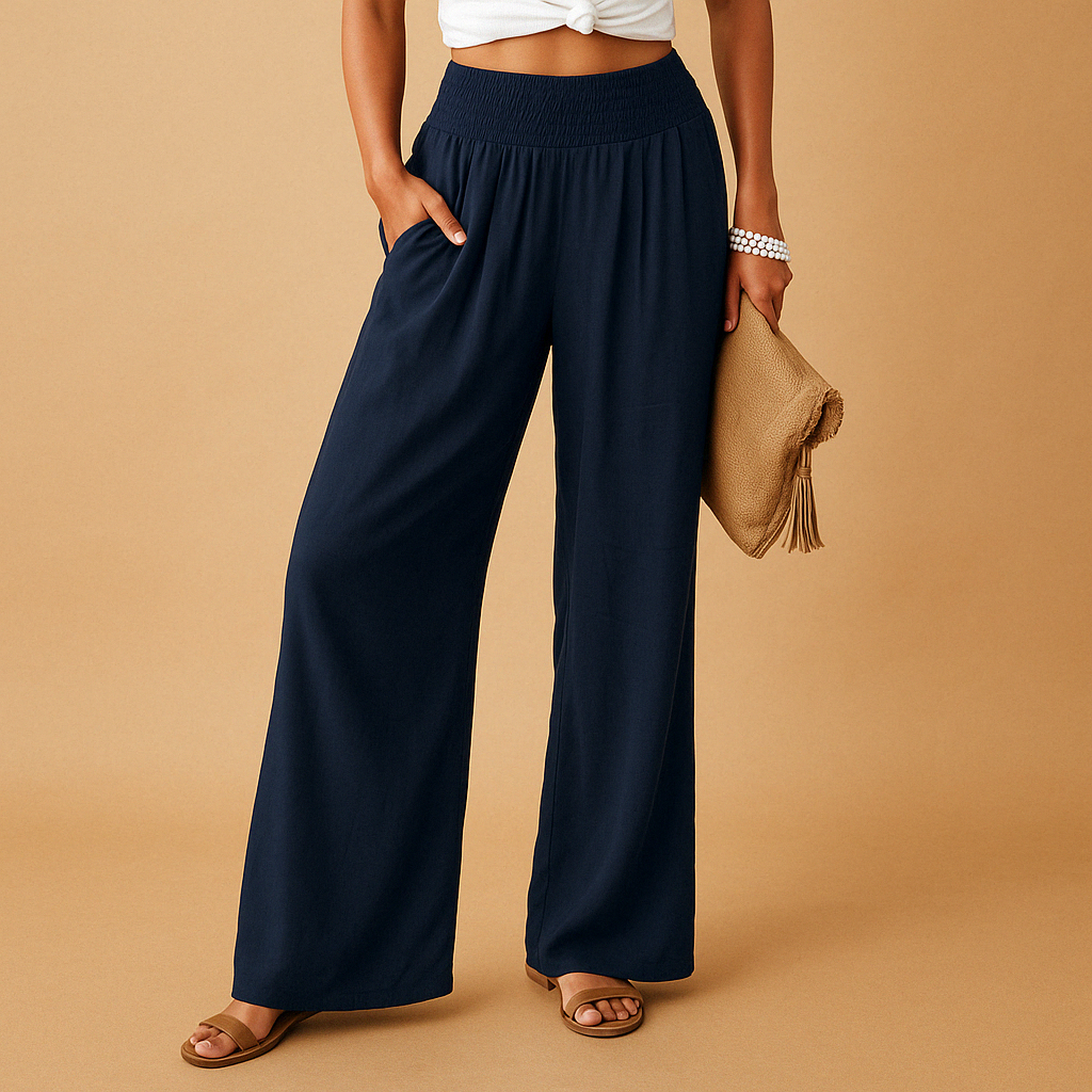 Women’s Linen Pants with Elastic Waist and Straight Legs