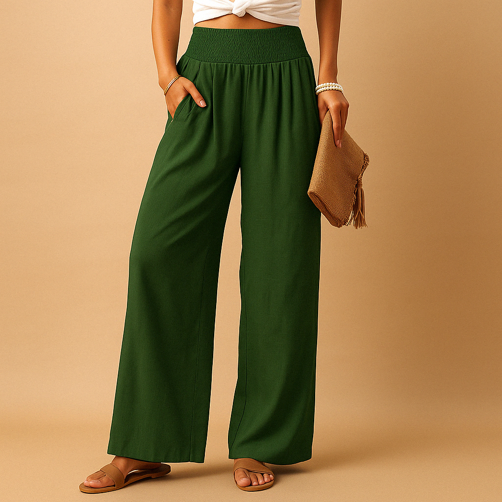 Women’s Linen Pants with Elastic Waist and Straight Legs