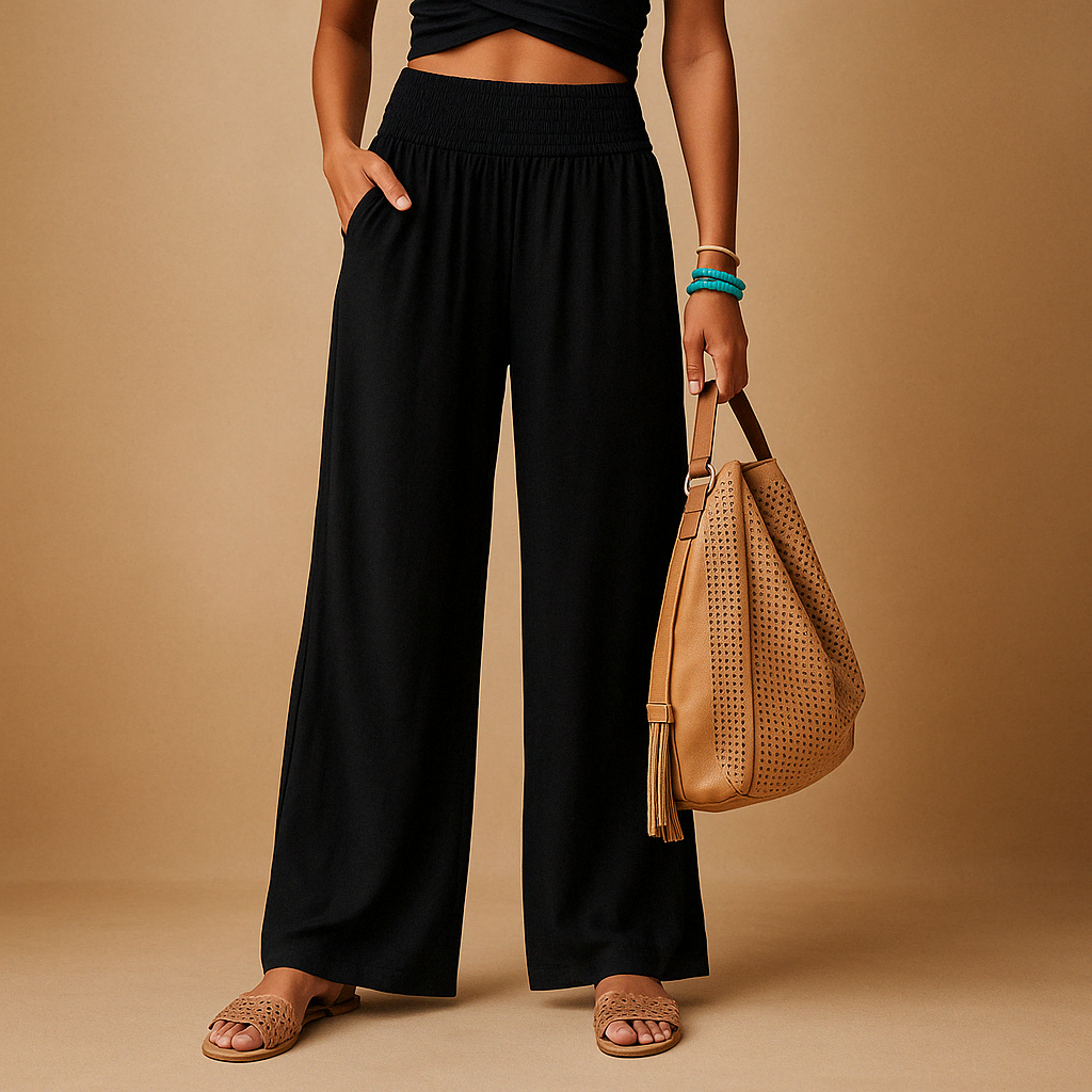 Women’s Linen Pants with Elastic Waist and Straight Legs