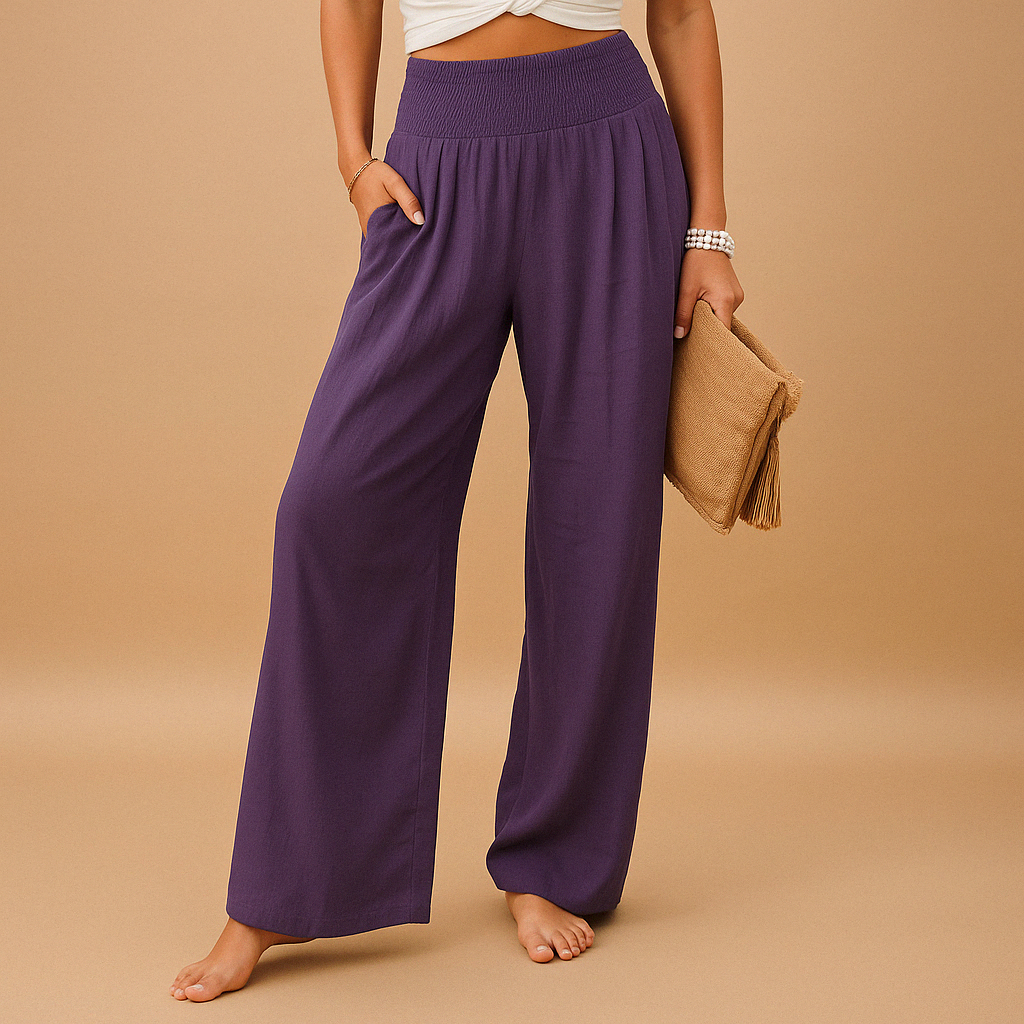 Women’s Linen Pants with Elastic Waist and Straight Legs