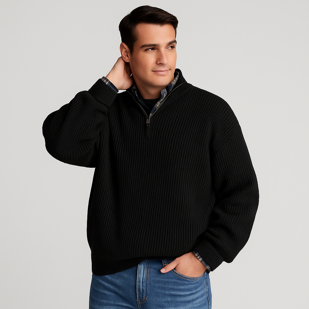 Men’s Ribbed Quarter Zip Sweater – Stand Collar Smart Layer