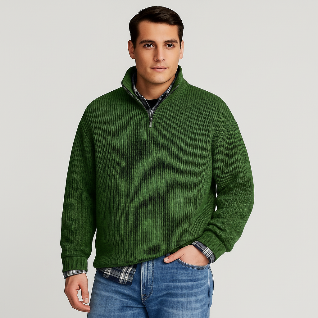 Men’s Ribbed Quarter Zip Sweater – Stand Collar Smart Layer