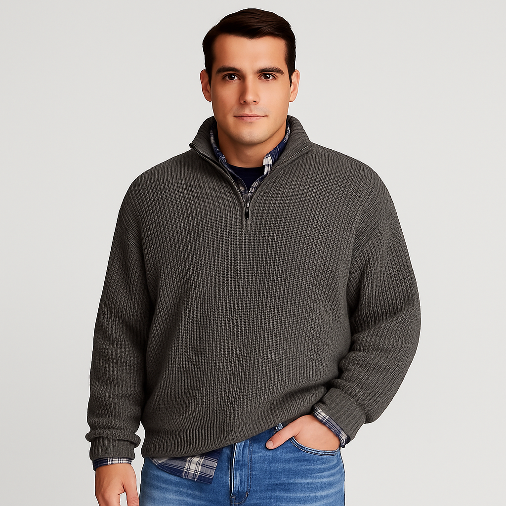 Men’s Ribbed Quarter Zip Sweater – Stand Collar Smart Layer