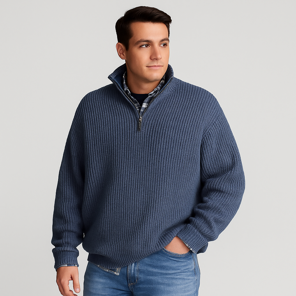Men’s Ribbed Quarter Zip Sweater – Stand Collar Smart Layer