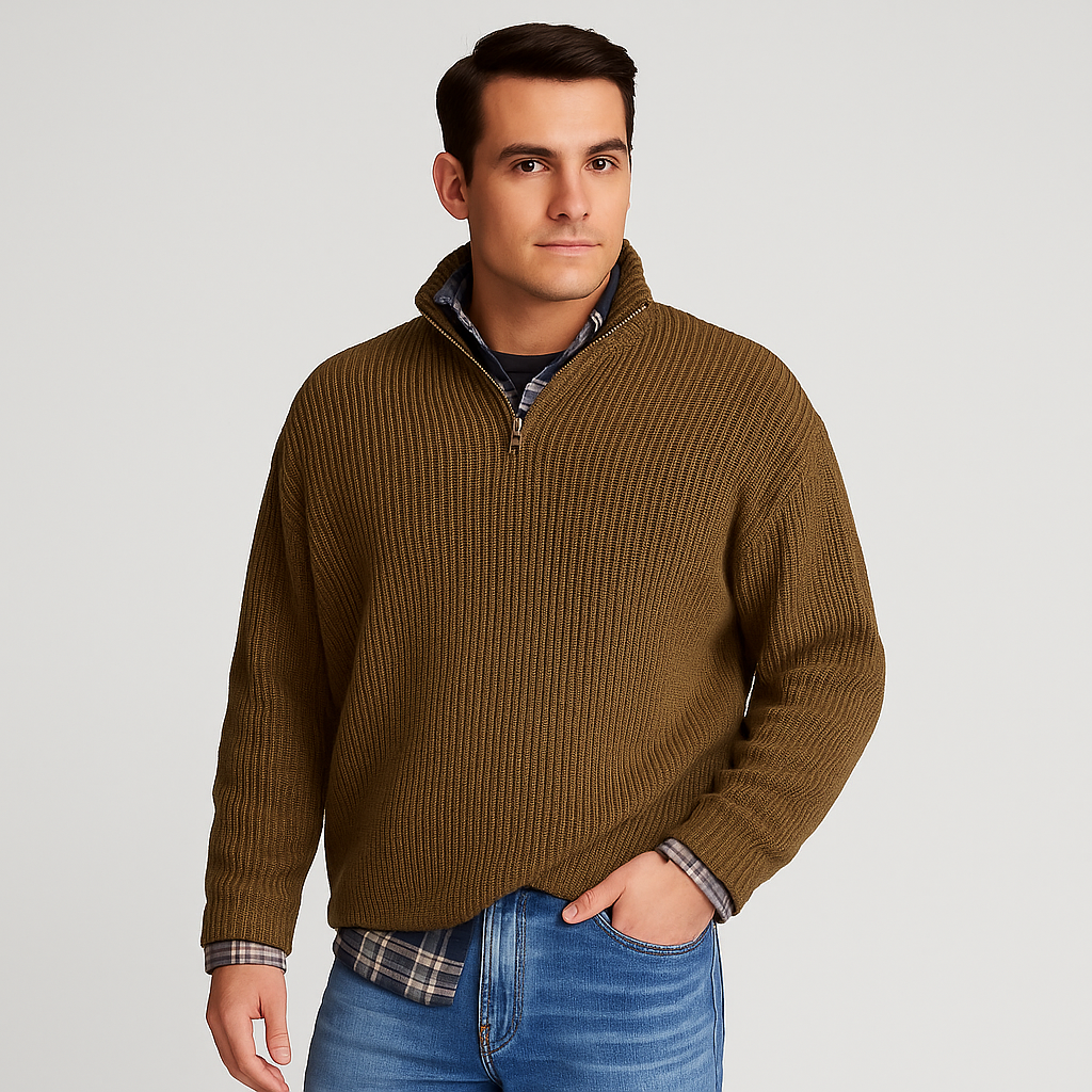 Men’s Ribbed Quarter Zip Sweater – Stand Collar Smart Layer
