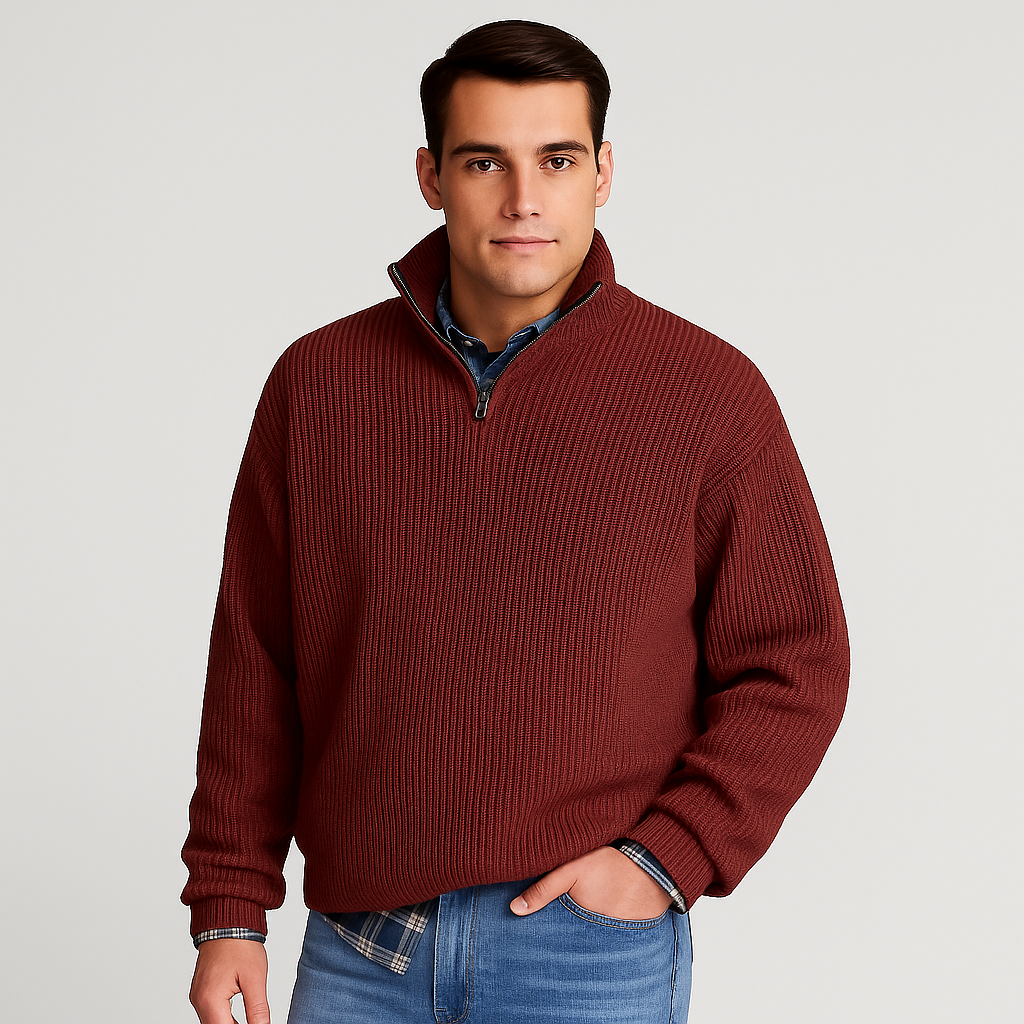 Men’s Ribbed Quarter Zip Sweater – Stand Collar Smart Layer