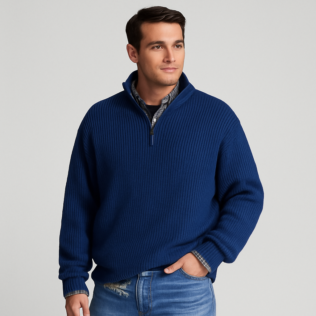 Men’s Ribbed Quarter Zip Sweater – Stand Collar Smart Layer