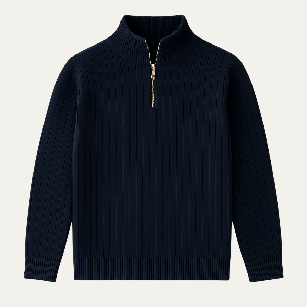 Men’s Quarter Zip Sweater – Ribbed Knit with Stand Collar