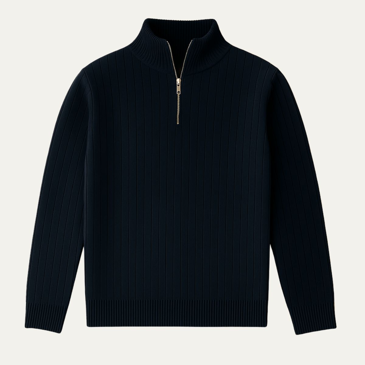 Men’s Quarter Zip Sweater – Ribbed Knit with Stand Collar