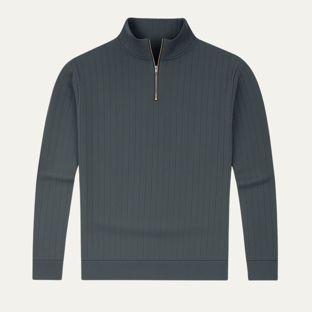 Men’s Quarter Zip Sweater – Ribbed Knit with Stand Collar
