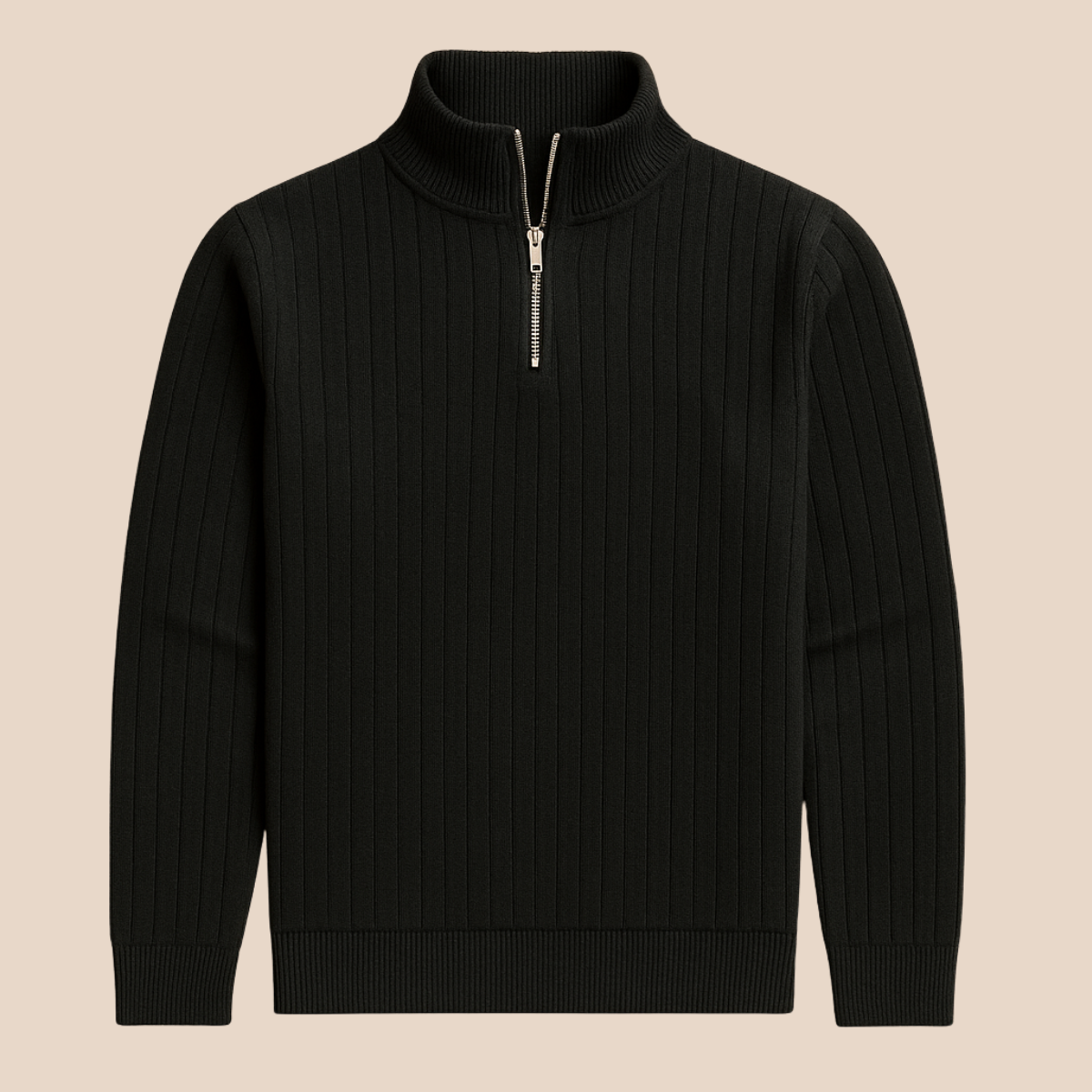 Men’s Quarter Zip Sweater – Ribbed Knit with Stand Collar