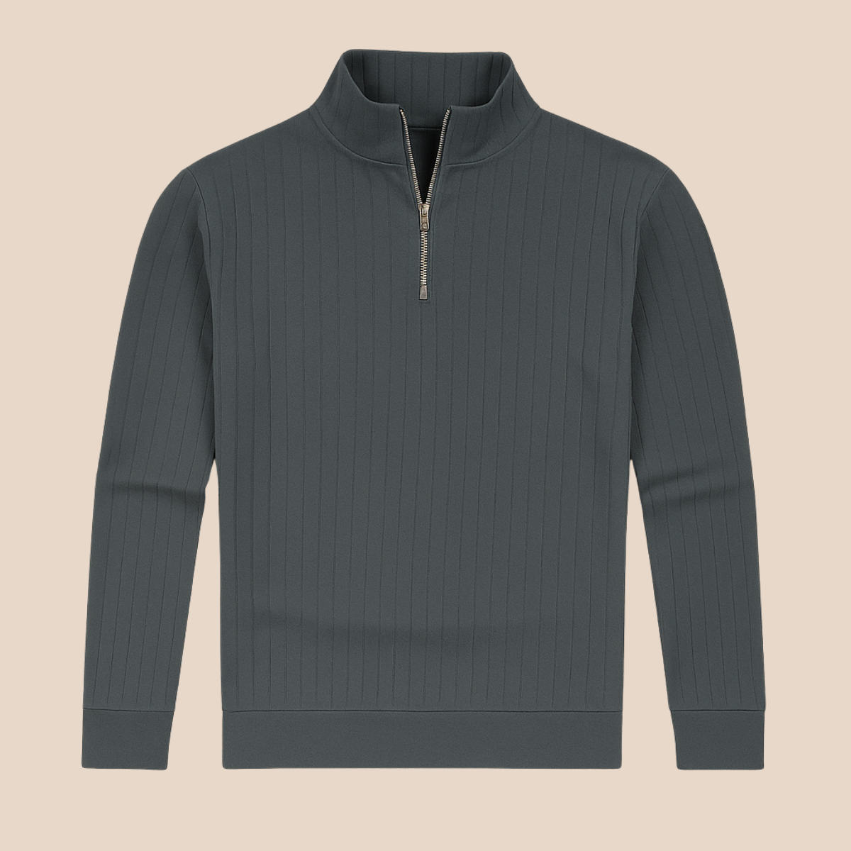 Men’s Quarter Zip Sweater – Ribbed Knit with Stand Collar