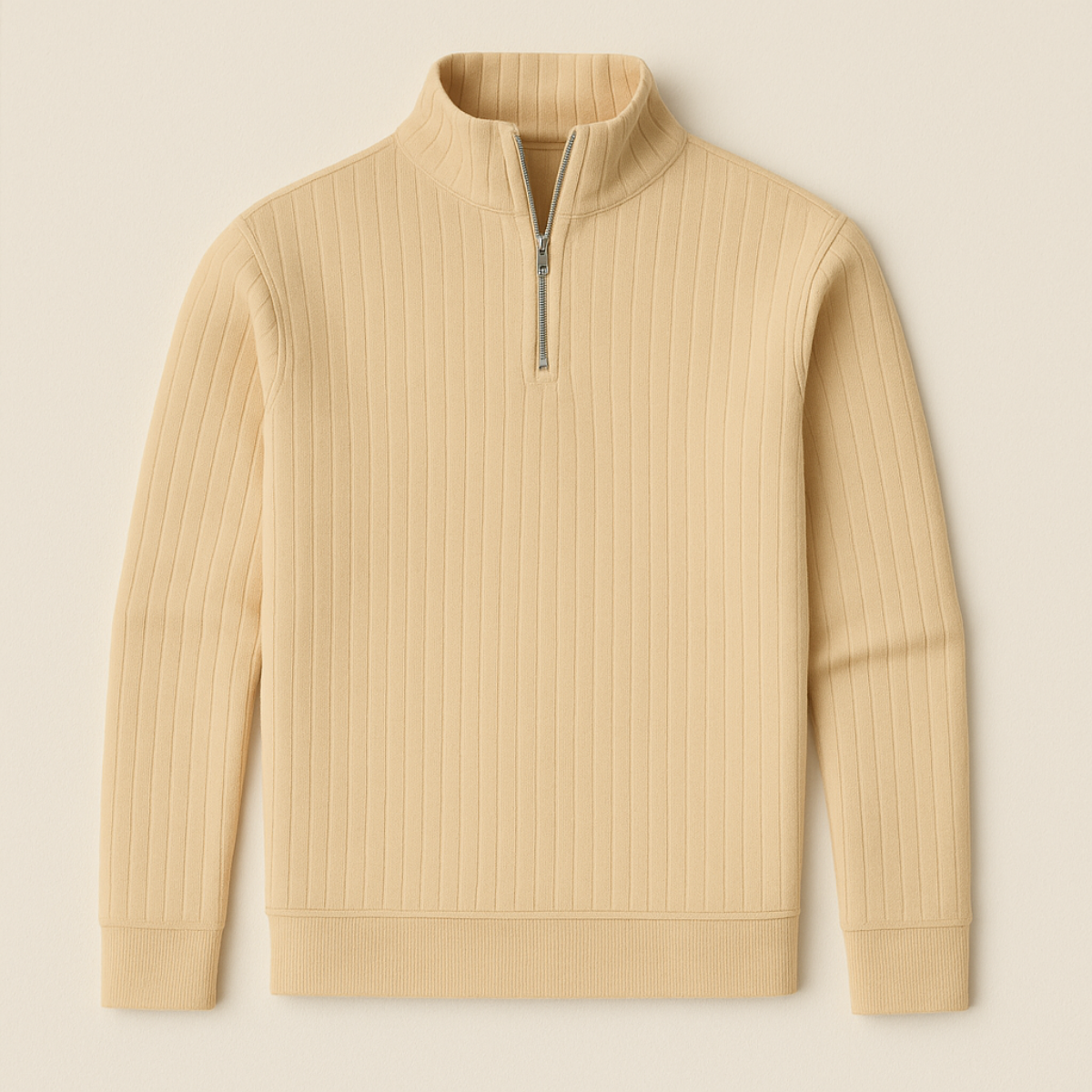 Men’s Quarter Zip Sweater – Ribbed Knit with Stand Collar