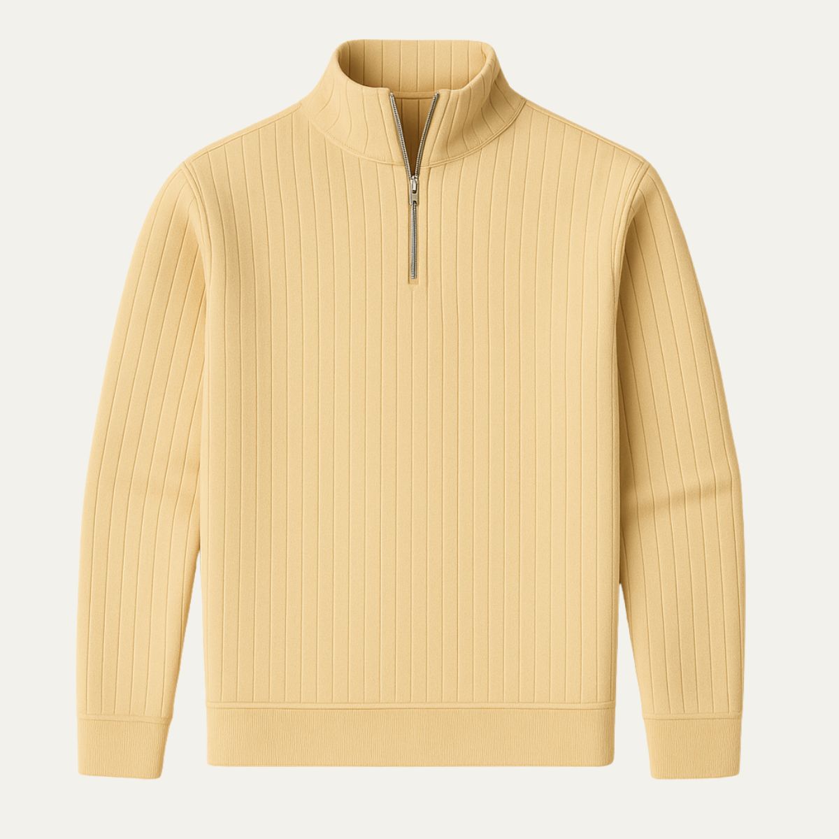 Men’s Quarter Zip Sweater – Ribbed Knit with Stand Collar