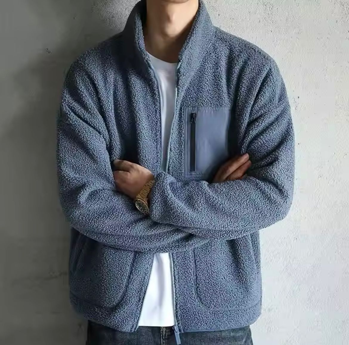 Men’s Zip-Up Jacket | High Neck Design with Functional Pockets