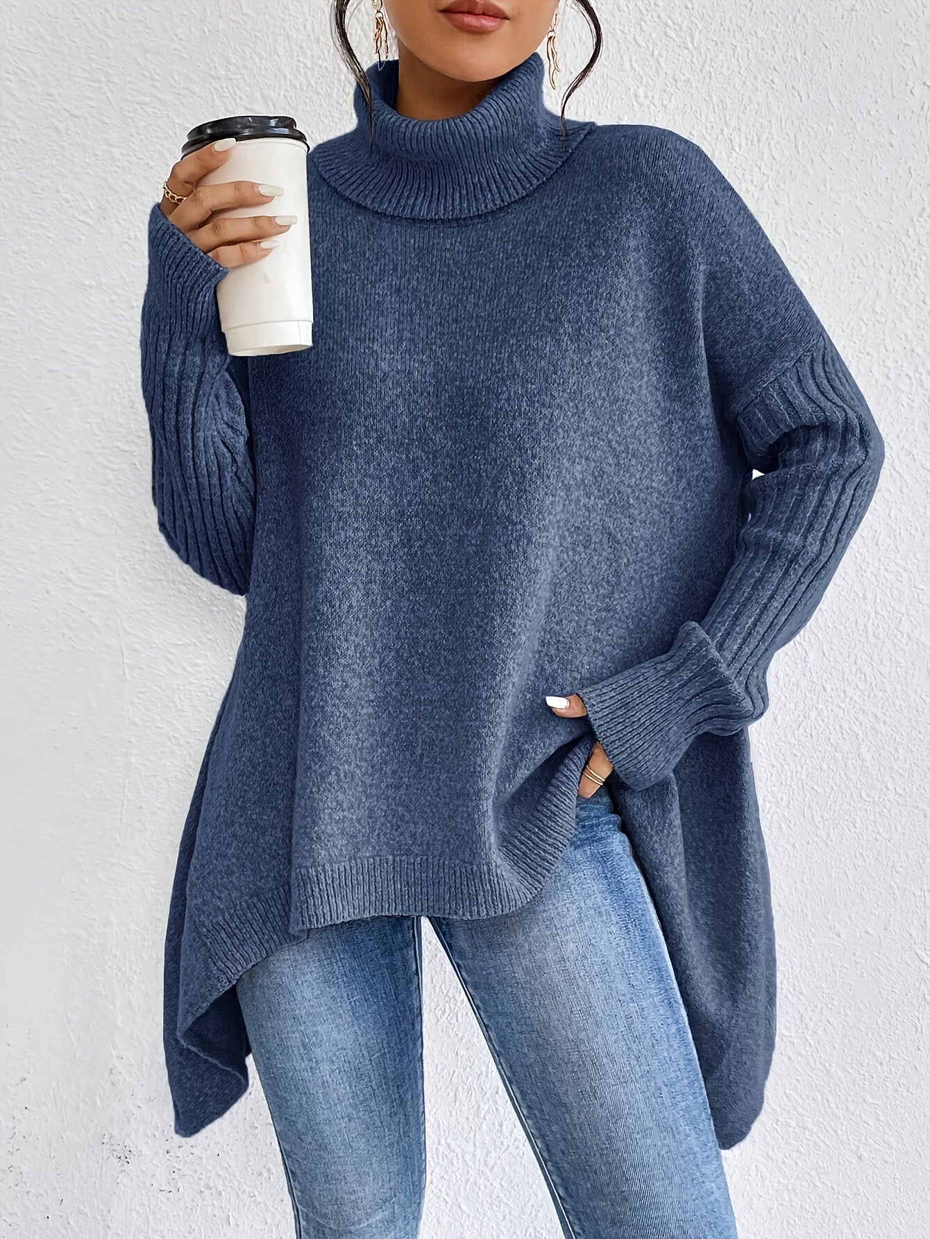 Women’s Roll Neck Sweater – Oversized Fit with Modern High Collar