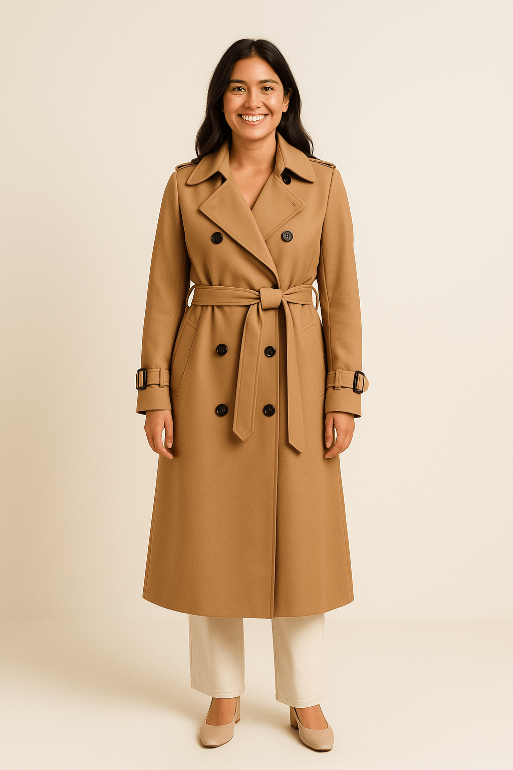 Women’s Trench Coat | Double-Breasted Design with Belted Waist