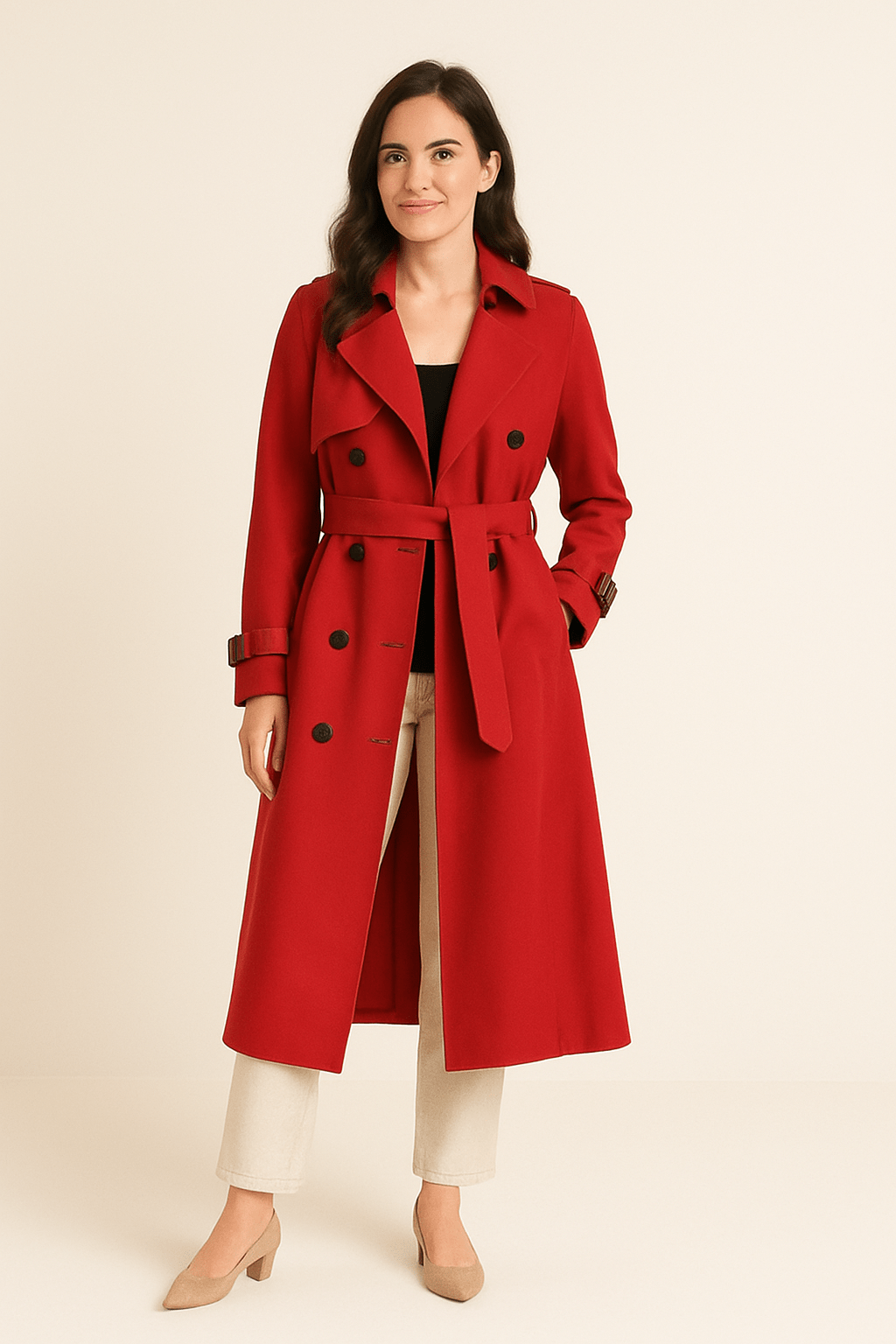 Women’s Trench Coat | Double-Breasted Design with Belted Waist