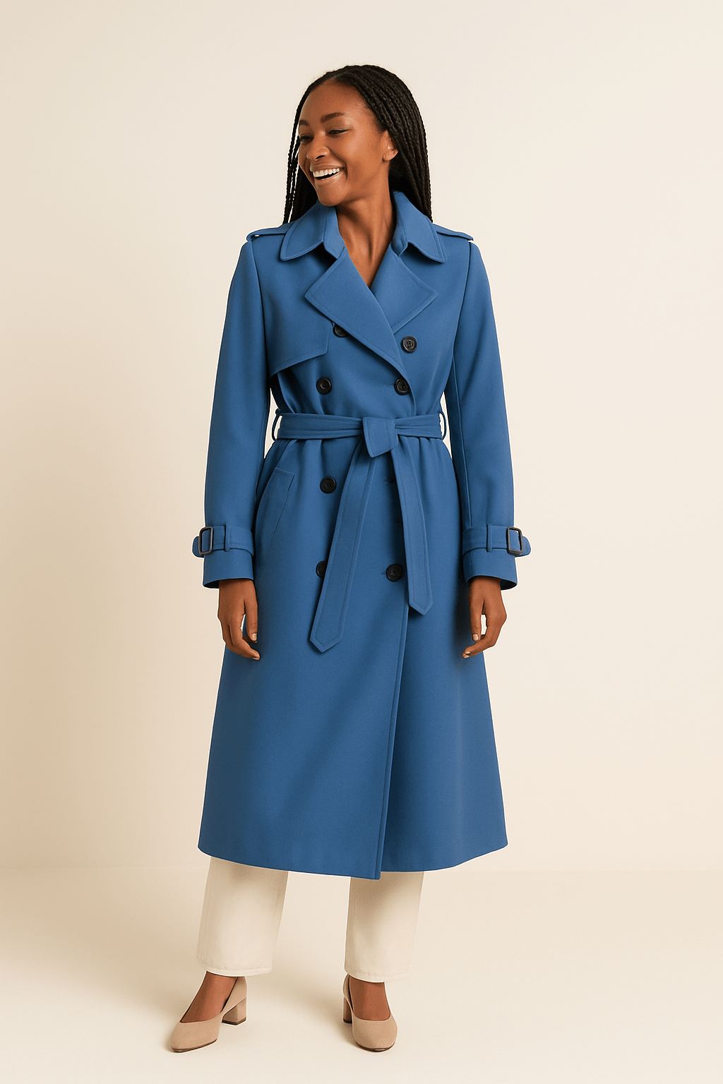 Women’s Trench Coat | Double-Breasted Design with Belted Waist