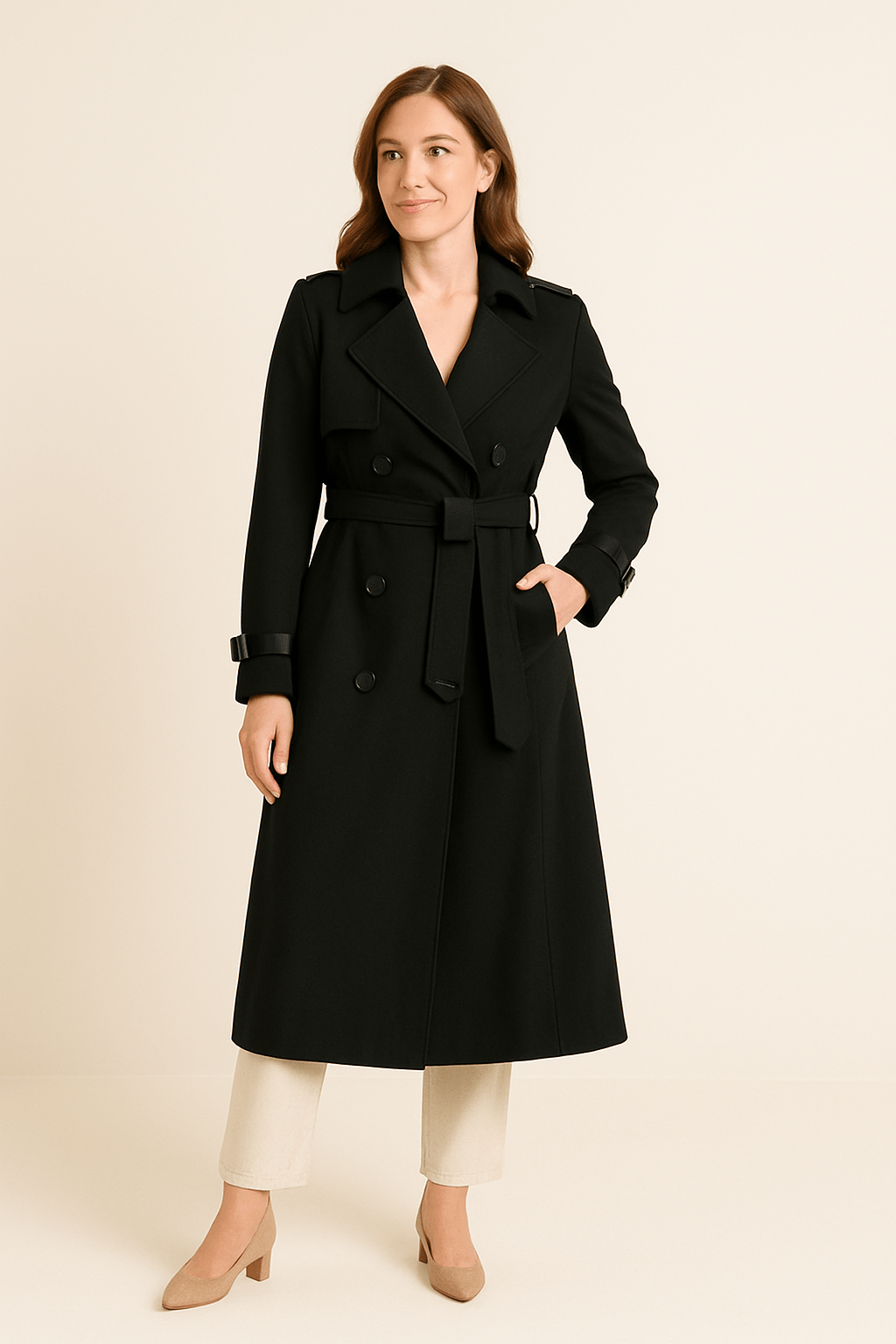 Women’s Trench Coat | Double-Breasted Design with Belted Waist