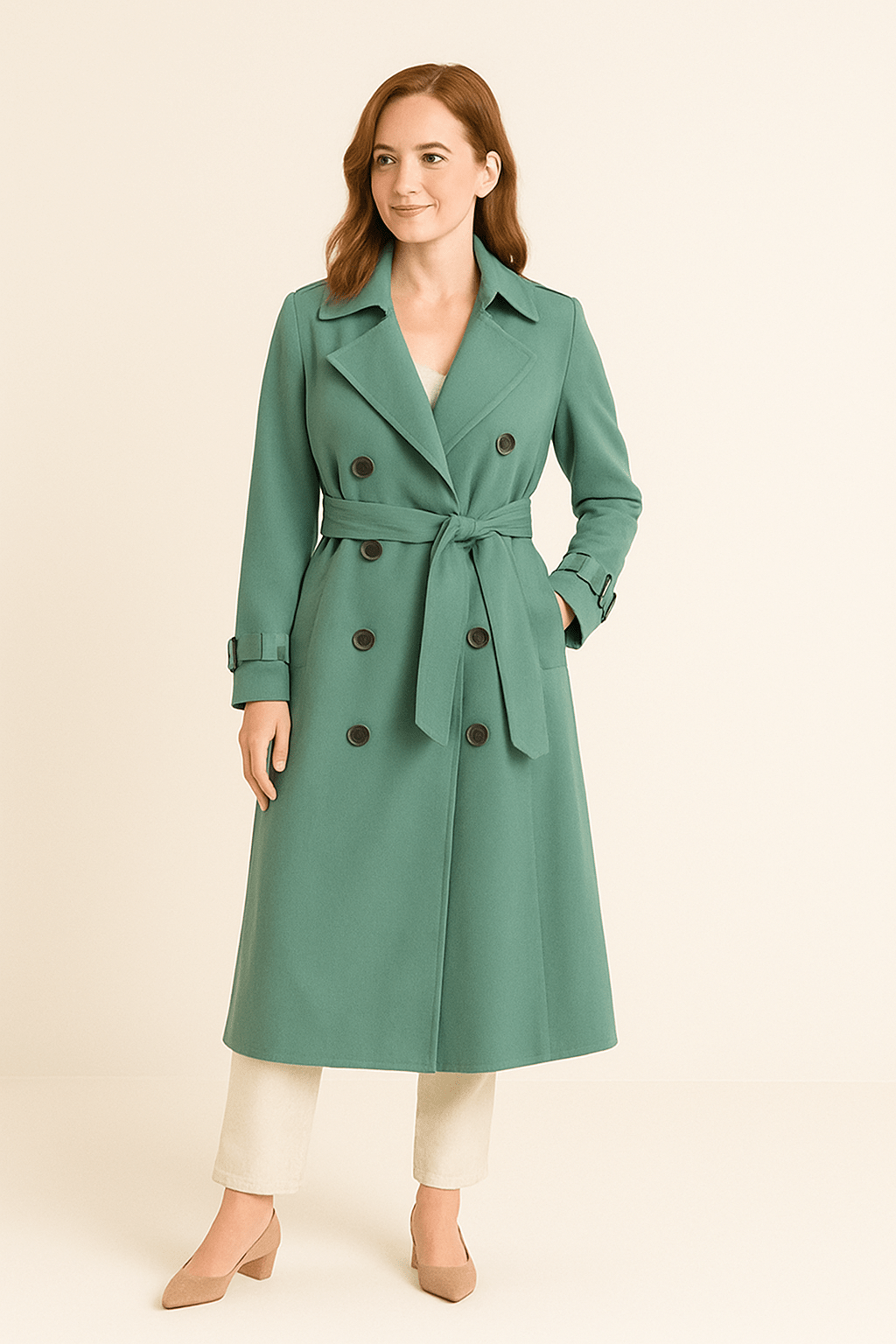 Women’s Trench Coat | Double-Breasted Design with Belted Waist