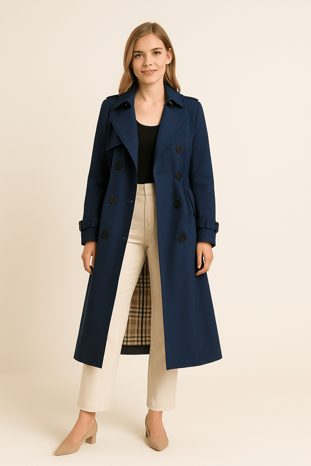 Women’s Trench Coat | Double-Breasted Design with Belted Waist
