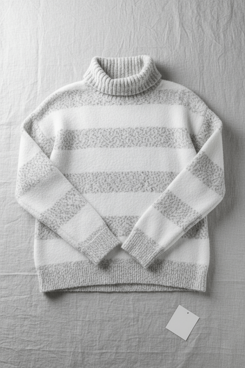 Women’s Plush Knit Sweater – Ribbed Turtleneck with Striped Texture