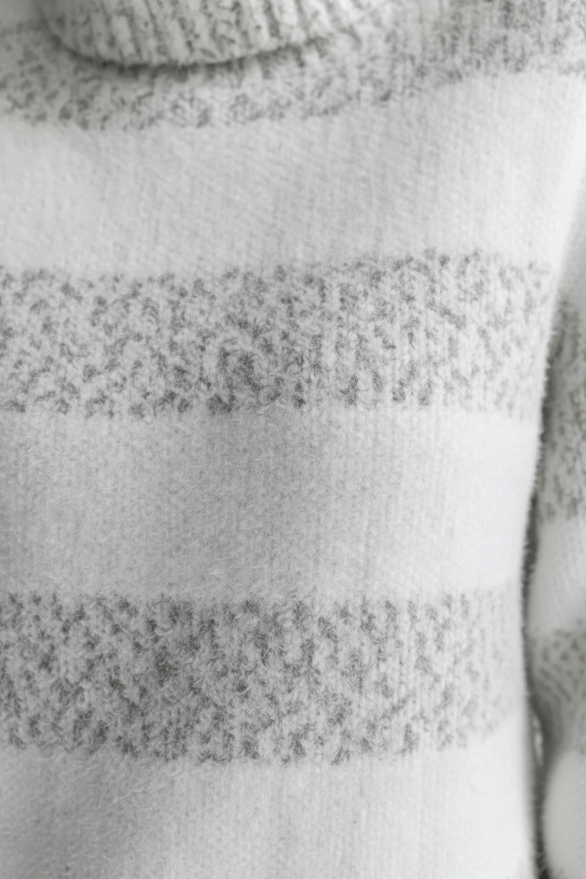 Women’s Plush Knit Sweater – Ribbed Turtleneck with Striped Texture