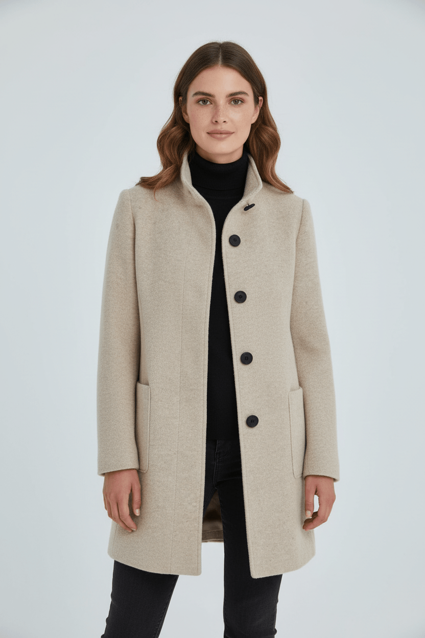 Women’s Long Coat | Stand-Collar Design with Tailored Fit