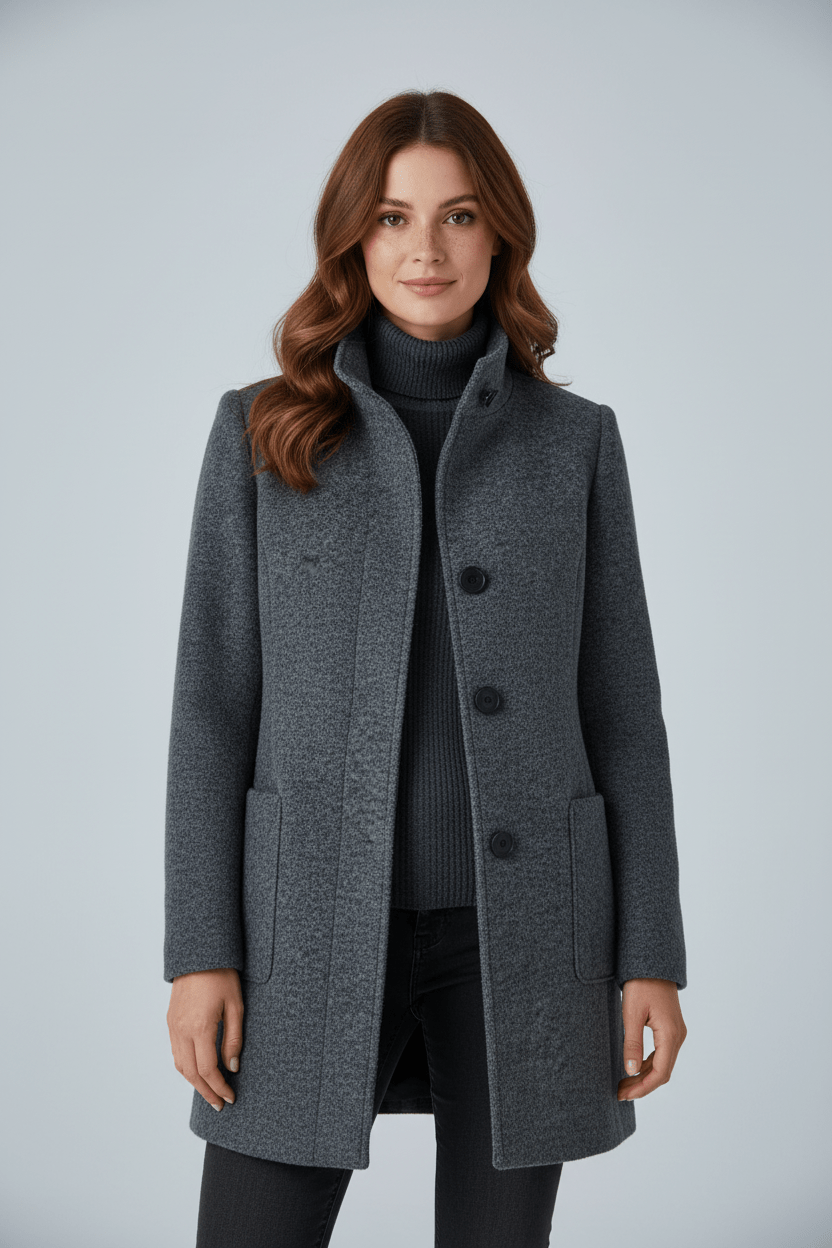 Women’s Long Coat | Stand-Collar Design with Tailored Fit