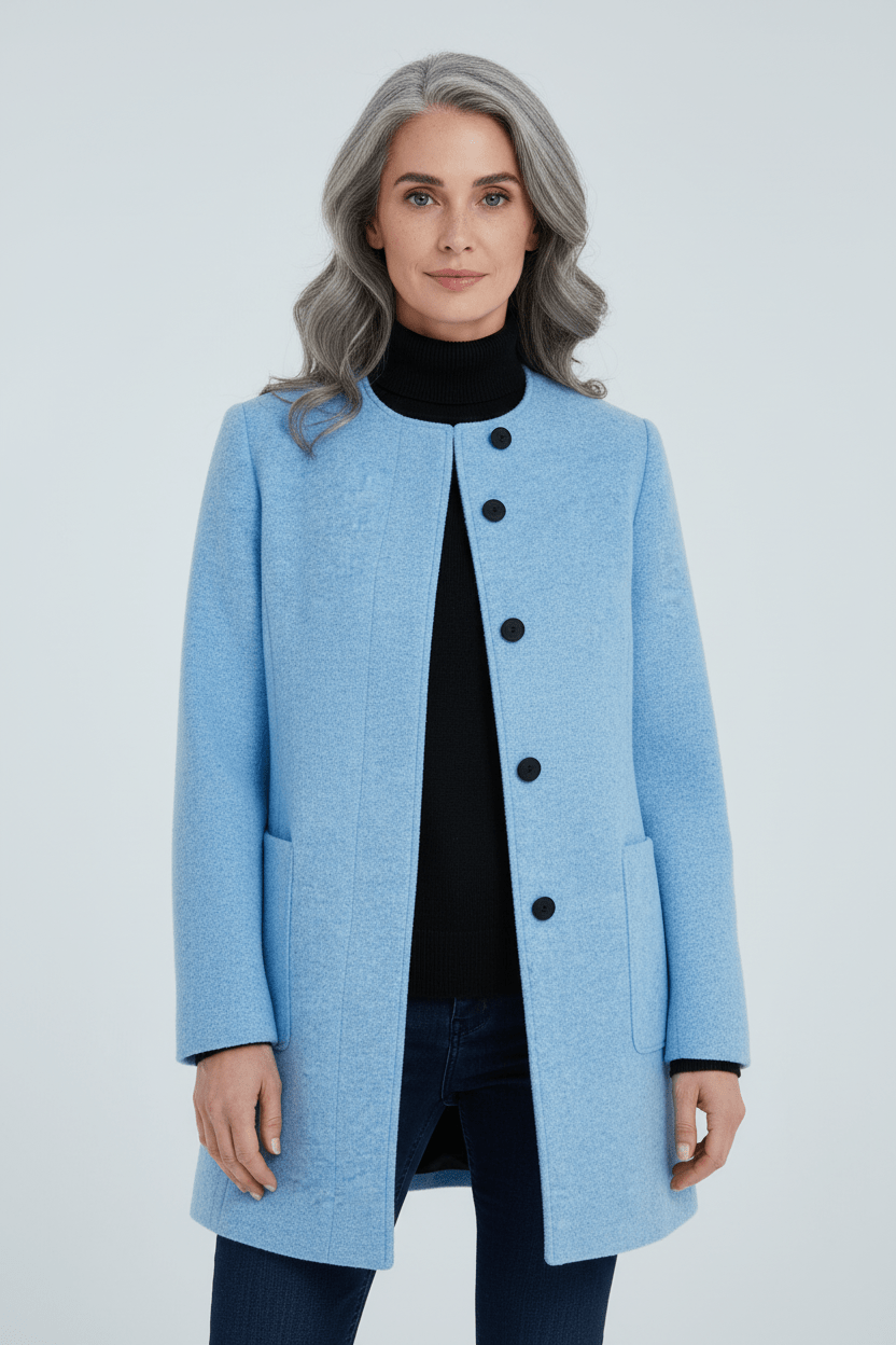 Women’s Long Coat | Stand-Collar Design with Tailored Fit