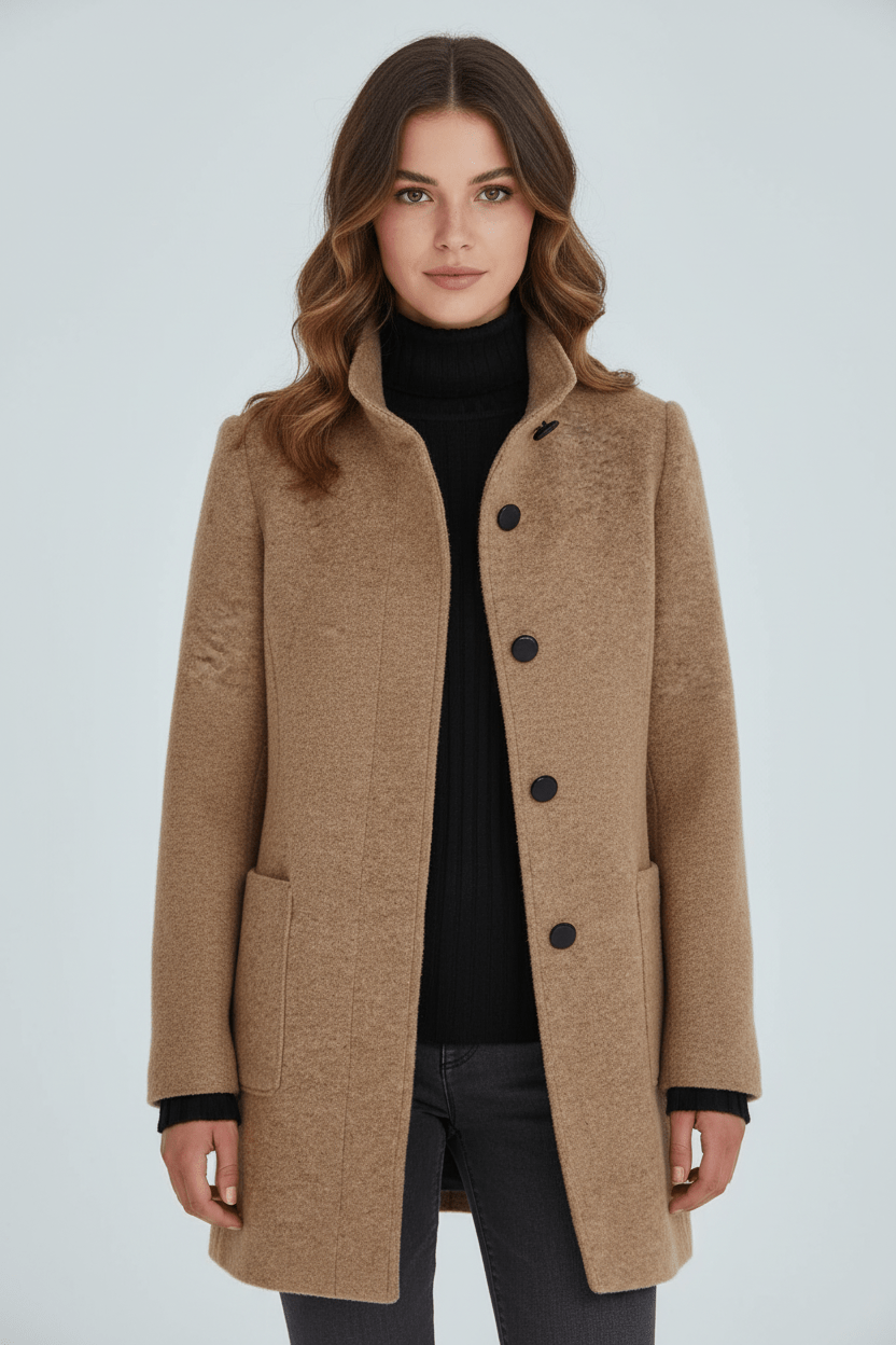 Women’s Long Coat | Stand-Collar Design with Tailored Fit