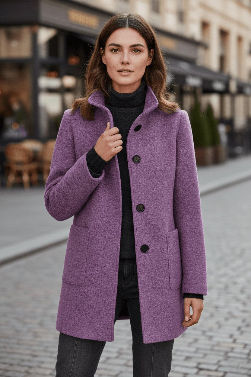 Women’s Long Coat | Stand-Collar Design with Tailored Fit