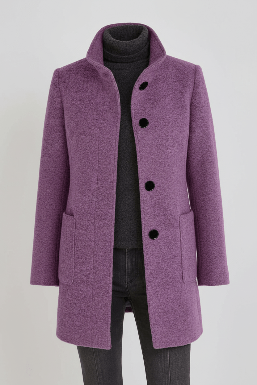 Women’s Long Coat | Stand-Collar Design with Tailored Fit
