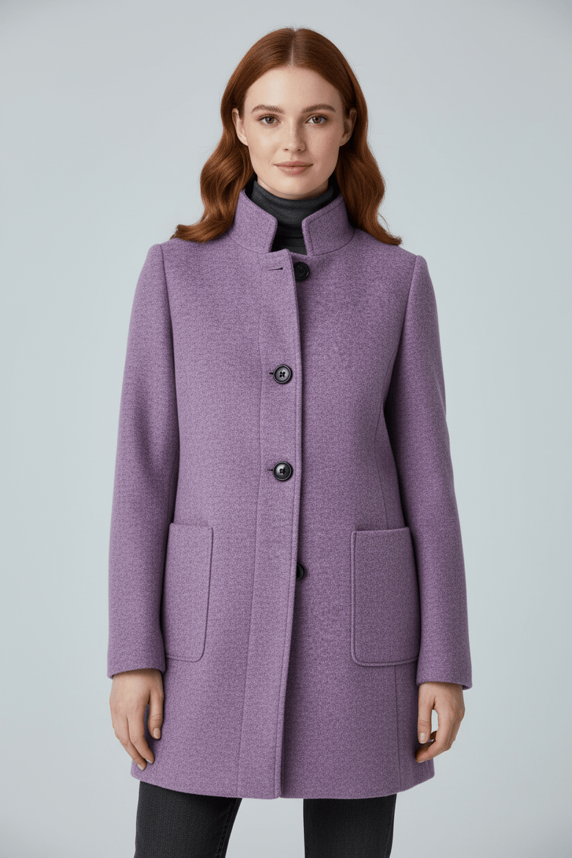 Women’s Long Coat | Stand-Collar Design with Tailored Fit
