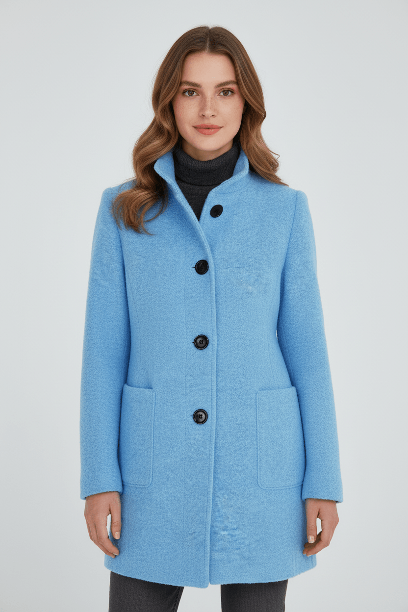 Women’s Long Coat | Stand-Collar Design with Tailored Fit